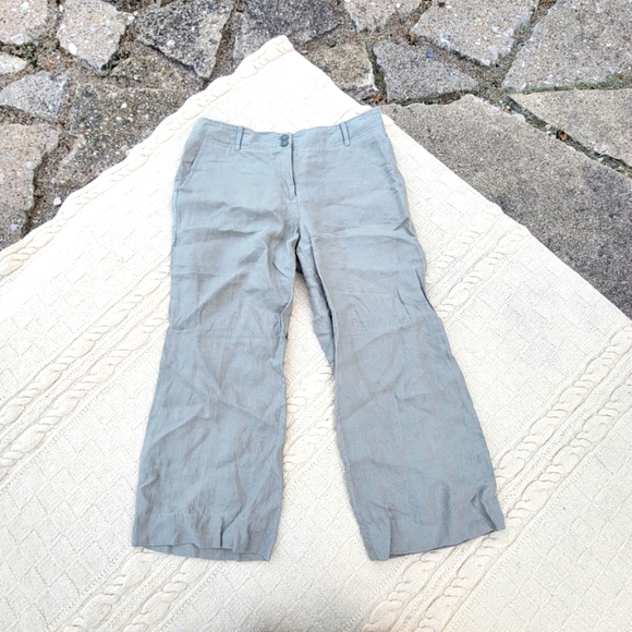 Talbots Heritage Fit Wide Leg Linen Crop Pants size 8P Sage Green - Picture 1 of 10